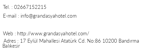 Grand Asya Hotel telefon numaralar, faks, e-mail, posta adresi ve iletiim bilgileri